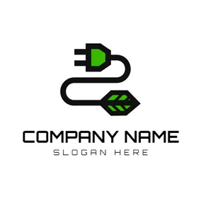 電路 Logo Green Leaf and Black Plug logo design