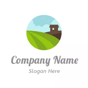 牧場 Logo Green Leaf and Brown House logo design