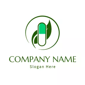 Medical & Pharmaceutical Logo Green Leaf and Capsule logo design