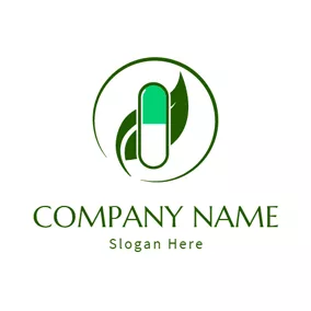 サークルロゴ Green Leaf and Capsule logo design