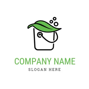 クリーナーのロゴ Green Leaf and Cleaning Bucket logo design
