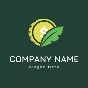 金色 Logo Green Leaf and Coin logo design