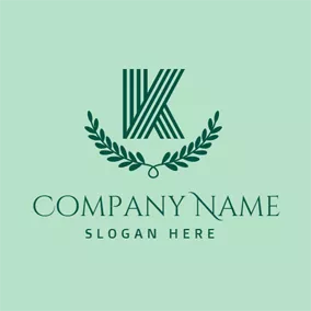 Combination Logo Green Leaf and Letter K logo design