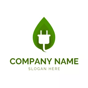 Plug Logo Green Leaf and Plug Wire logo design