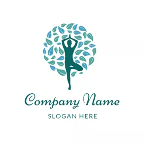 Yoga Logo Green Leaf and Standing Yogi logo design