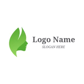 Art Deco Logo Green Leaf and Woman Face logo design