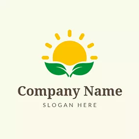 天气 Logo Green Leaf and Yellow Sun logo design