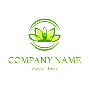 Floral Logo Green Lotus and Yoga Woman logo design