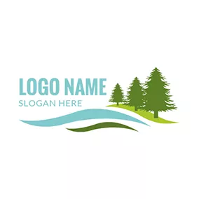 Camping Logo Green Mountain and Tree Icon logo design