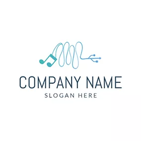 Wire Logo Green Note and Blue Usb Icon logo design