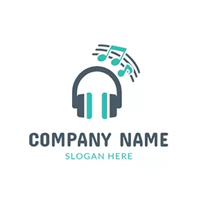 Bluetoothロゴ Green Note and Wireless Headphone logo design