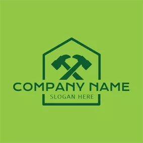 Carpentry Logo Green Pentagon and Hammer logo design