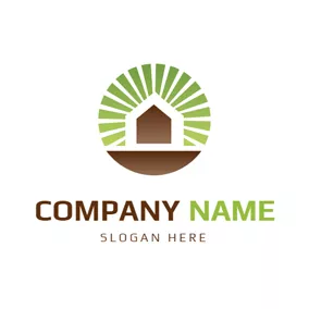 House Logo Green Rays and Brown House logo design