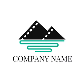 录像Logo Green Shape and Black Film logo design