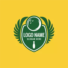 ボウリングロゴ Green Shield and Bowling logo design