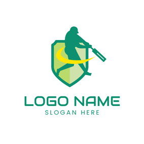 Green Shield and Cricket Player logo design