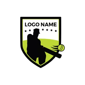 Badge Logo Green Shield and Cricket Sportsman logo design
