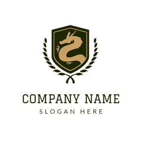 Golden Logo Green Shield and Golden Dragon logo design