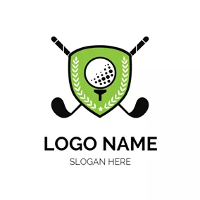 社团 & 俱乐部Logo Green Shield and Golf Clubs logo design