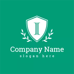 アルファベットロゴ Green Shield and Letter I logo design