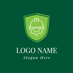 Engineer Logo Green Shield and Safety Helmet logo design