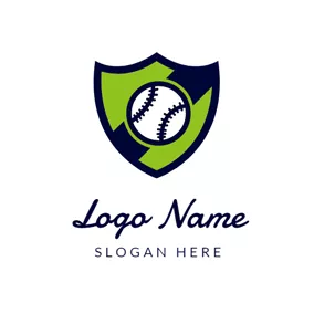 Softball Logo Green Shield and White Baseball logo design