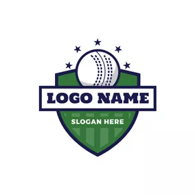 Badge Logo Green Shield and White Cricket Ball logo design