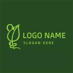 蛇Logo Green Snake and Leaf logo design