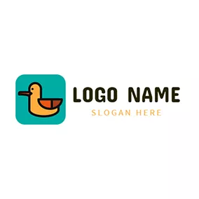 Character Logo Green Square and Yellow Duck logo design