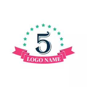 Pink Logo Green Star and Black Number logo design