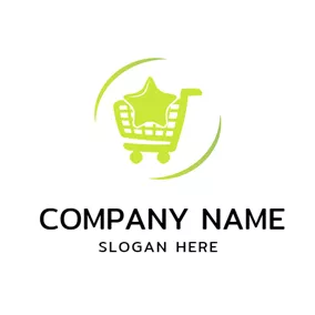 Business Logo Green Star and Shopping Trolley logo design