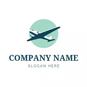 Plane Logo Green Sun and Airplane logo design