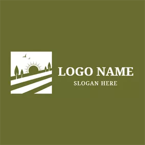 農場のロゴ Green Sun and Square Farm logo design