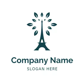 French Logo Green Tower and Leaf logo design