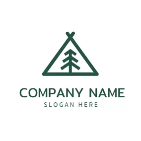 Tent Logo Green Tree and Abstract Tent logo design