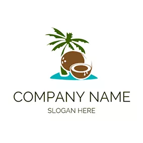 ヤシの木　ロゴ Green Tree and Brown Coconut logo design