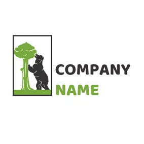 Rectangle Logo Green Tree and Climbing Bear logo design