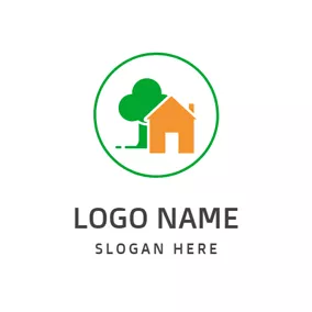 Logótipo Circular Green Tree and Yellow House logo design