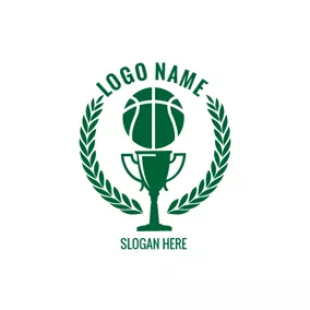 Basket Logo Green Trophy and Basketball logo design