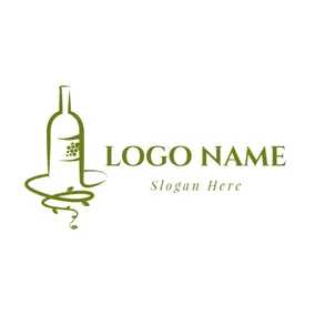 红酒Logo Green Vine and Wine Bottle logo design