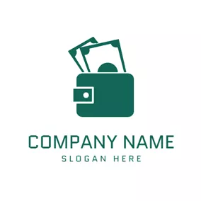 Business Logo Green Wallet and Paper Money logo design