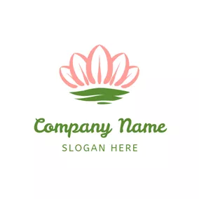 Plant Logo Green Water and Pink Lotus logo design