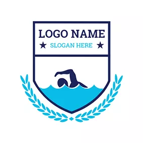 游泳 Logo Green Water and Swimmer logo design