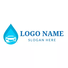 車のロゴ Green Water Drop and Car Wash logo design