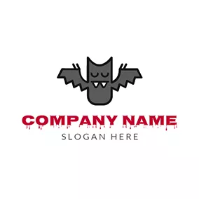 バットロゴ Grey and Black Cartoon Bat logo design