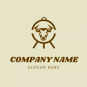 牛排餐厅 Logo Gridiron and Cow Head logo design