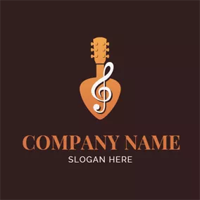 Logotipo De Guitarra Guitar Outline and Note logo design