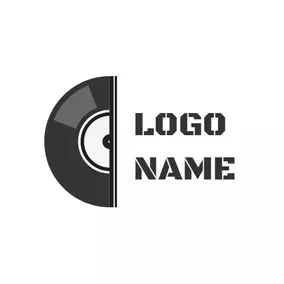 Gramophone Logo Half Black Disk logo design
