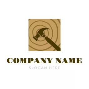 木材 Logo Hammer and Wood Icon logo design