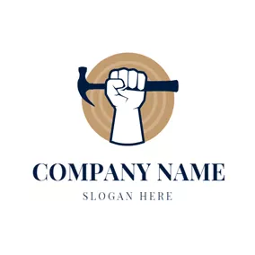 木材 Logo Hammer and Woodworking Worker logo design